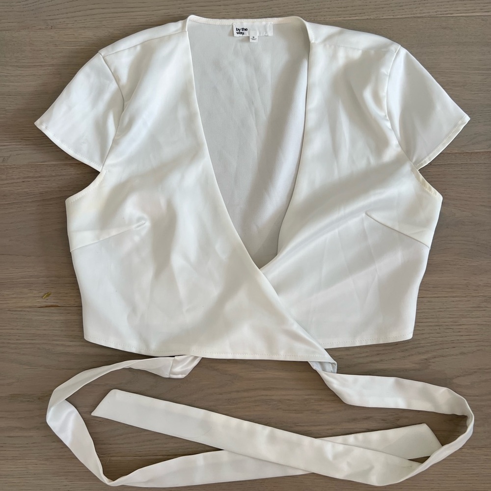 by the way. White Cap Sleeve Wrap Blouse